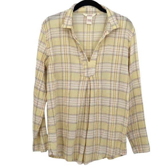 Sundance Popover Shirt Women M Yellow Boho Preppy Academia Coastal Cruise Resort - Picture 1 of 15